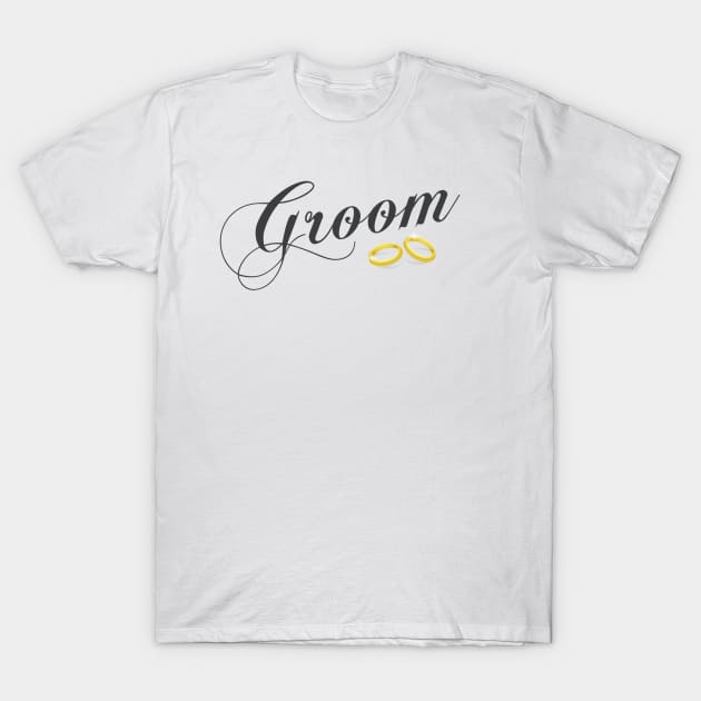 Simple and Elegant Groom Calligraphy with Wedding Rings T-Shirt by Jasmine Anderson